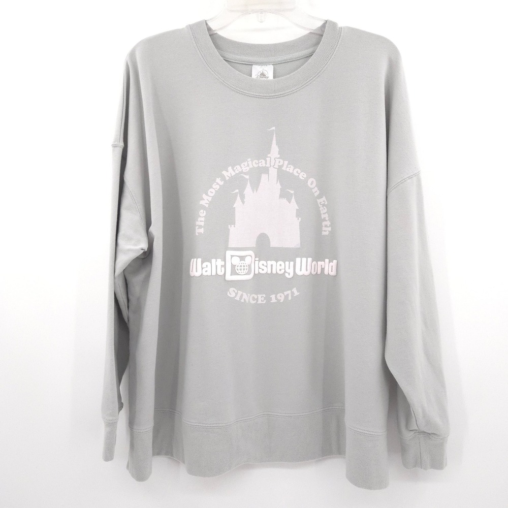 Disney Sweatshirt Womens 1X Grey Walt Disney‎ World Castle Puff Print Oversized